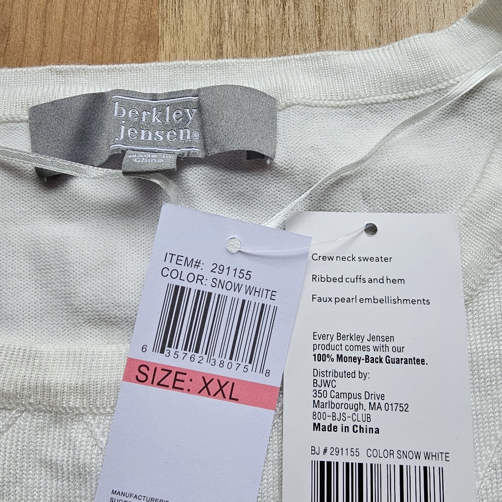 🚨 Sale Berkley Jensen All Over Pearl Embellished Sweater White Size XXL - Picture 6 of 9